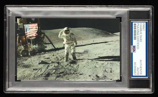 Charlie Duke Signed NASA Print (PSA) 10th Person to Walk on the Moon