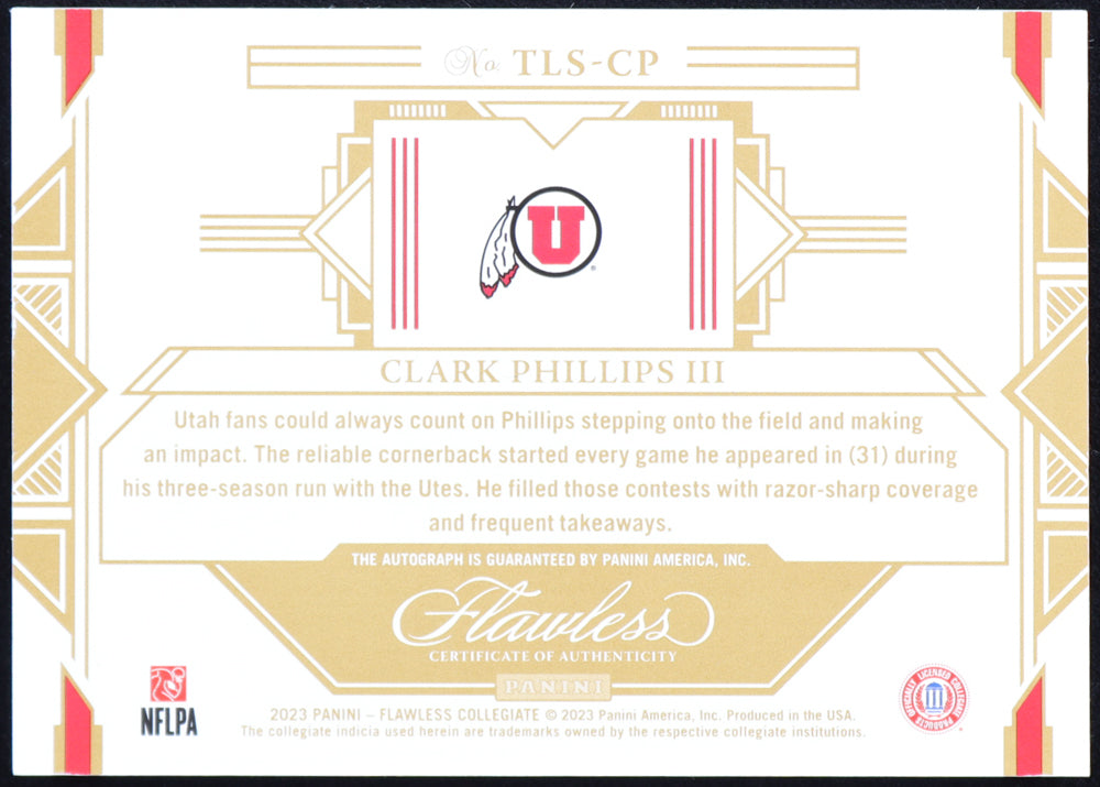 Clark Phillips III 2023 Panini Flawless Collegiate Team Logo Signatures Platinum #TLSCP RC #1/1 - Rookie Card | Serially Numbered #1 / 1