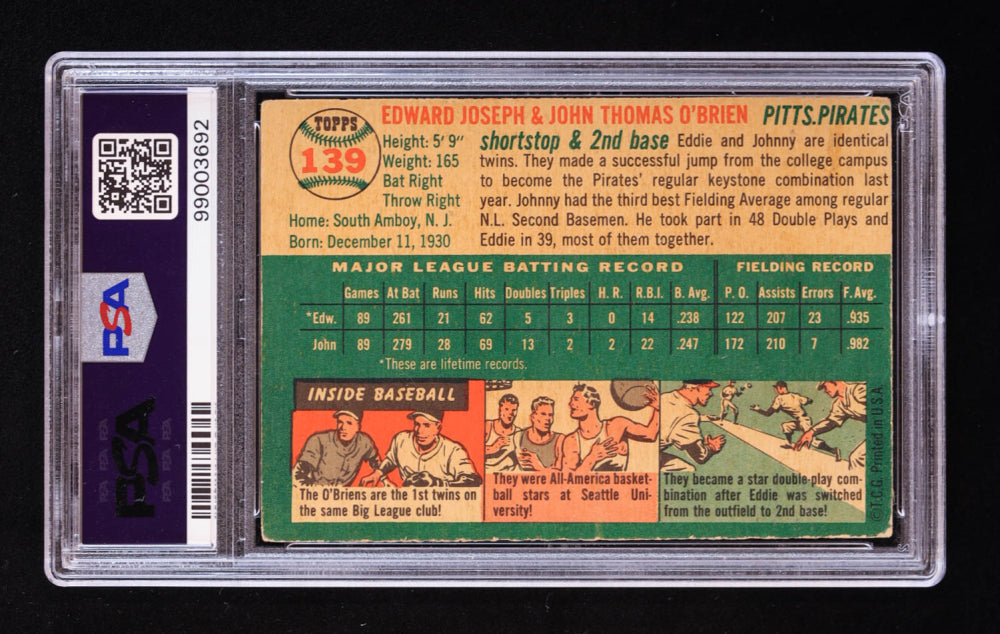 Ed O'Brien & John O'Brien Signed 1954 Topps #139 (PSA | Autograph Grade 9)