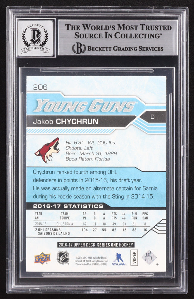 Jakob Chychrun Signed 2016-17 Upper Deck #206 YG RC (BGS | Auto 10) Young Guns - Rookie Card