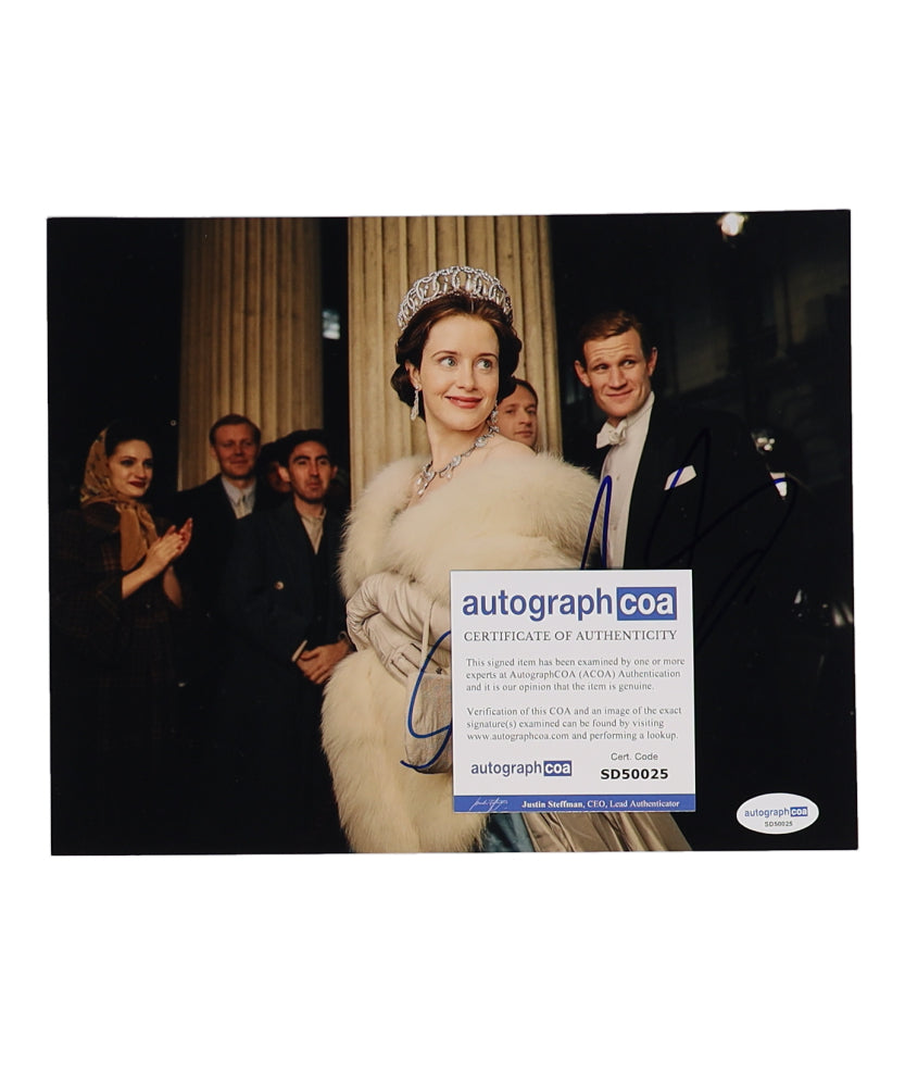 Claire Foy & Matt Smith Signed (ACOA) "The Crown" 8x10 Photo