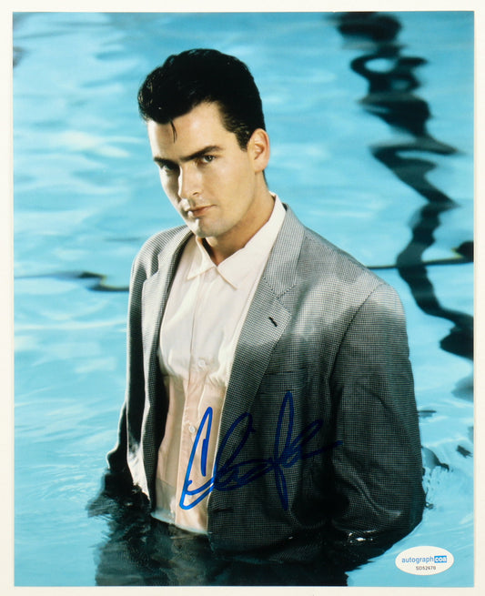 Charlie Sheen Signed (ACOA) "Wall Street" 8x10 Photo - Bud Fox