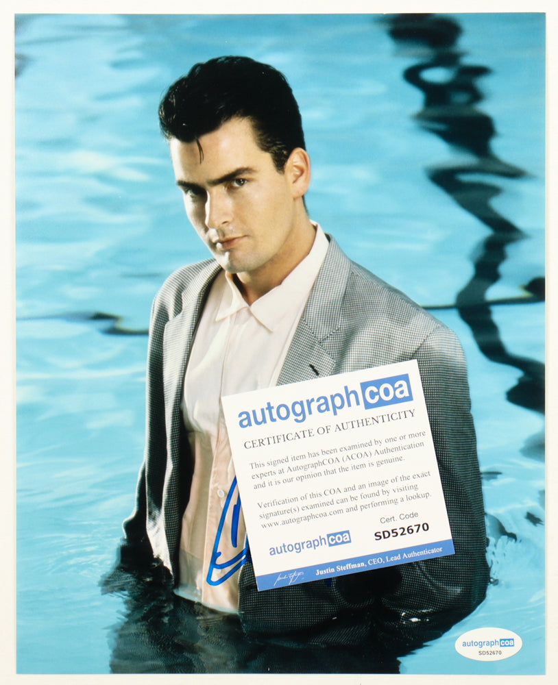 Charlie Sheen Signed (ACOA) "Wall Street" 8x10 Photo - Bud Fox