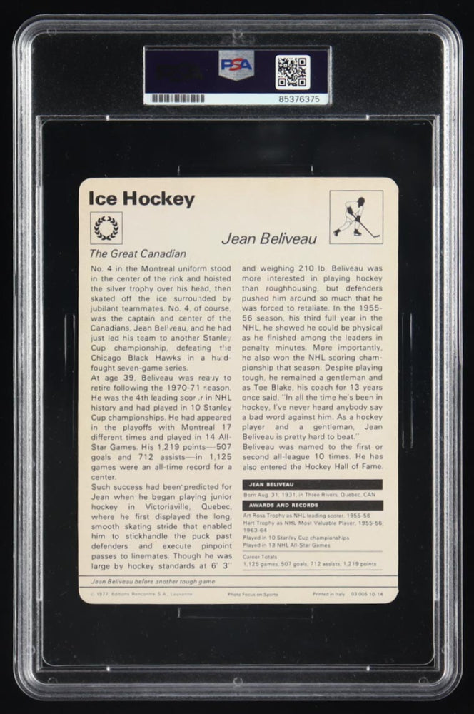 Jean Beliveau Signed 1977 Sportscaster Inscribed "HOF 1972" & "13-All Star Teams" (PSA)
