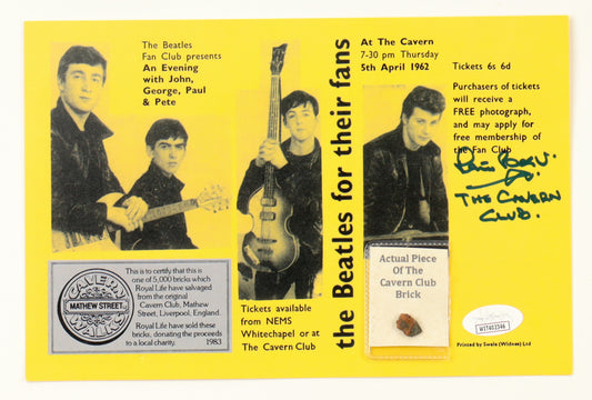 Pete Best Signed (JSA) The Cavern Club Photo Display with Brick Piece Inscribed "The Cavern Club." - JSA Witnessed - The Beatles Drummer