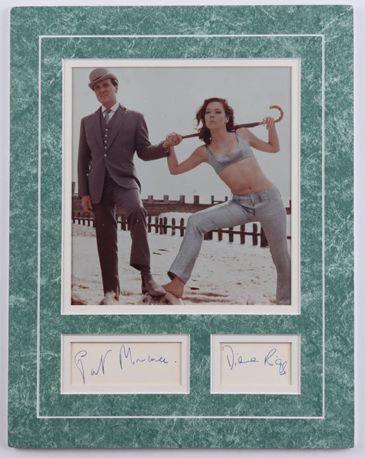 Patrick Macnee & Diana Rigg Signed (Beckett )"The Avengers" 11x14 Custom Matted Cuts Display