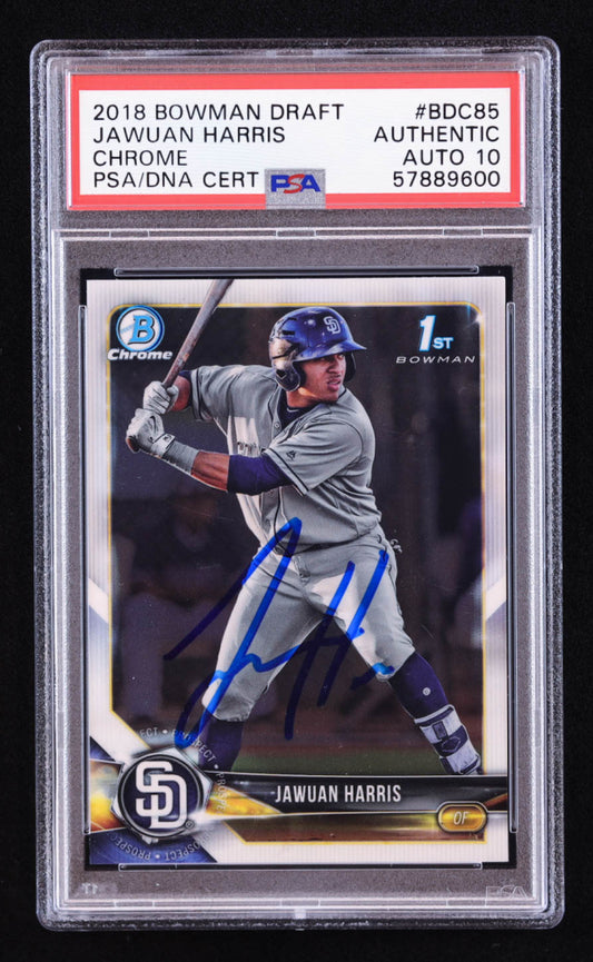 Jawuan Harris Signed 2018 Bowman Chrome Draft #BDC85 RC (PSA | Auto 10) Rookie Card