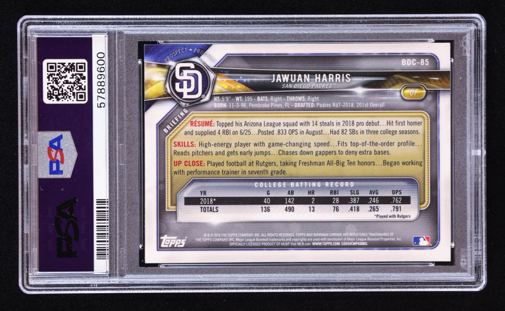 Jawuan Harris Signed 2018 Bowman Chrome Draft #BDC85 RC (PSA | Auto 10) Rookie Card