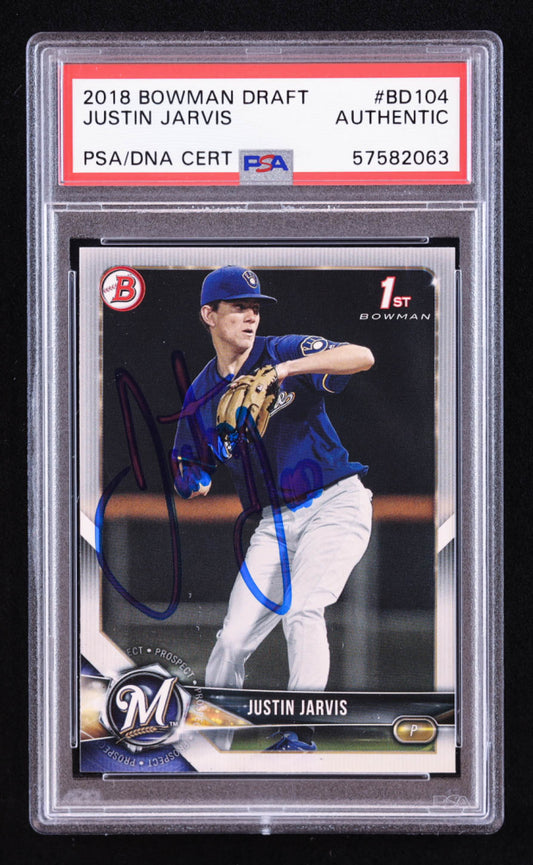 Justin Jarvis Signed 2018 Bowman Draft #BD104 RC (PSA) Rookie Card