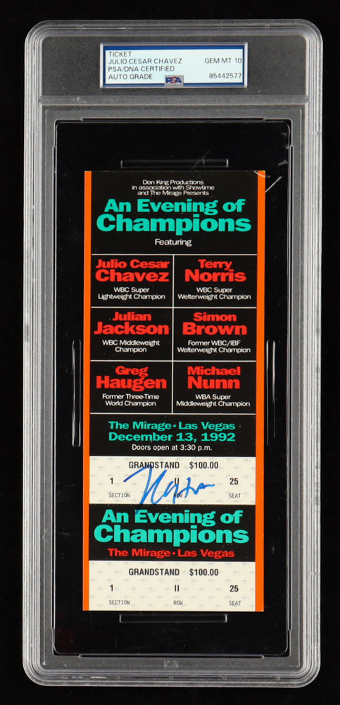 Julio César Chávez Signed 1992 "Chavez vs Jakubowski" Boxing Ticket (PSA 10) Julio César Chávez vs Marty Jakubowski
