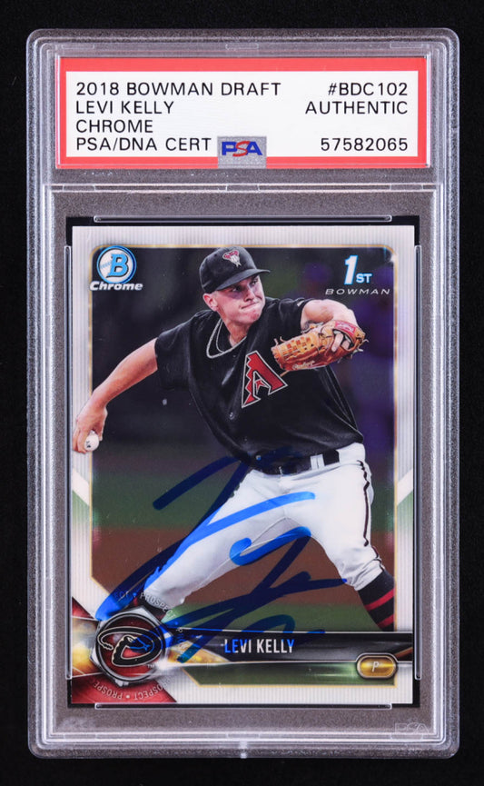 Levi Kelly Signed 2018 Bowman Chrome Draft #BDC102 RC (PSA) Rookie Card