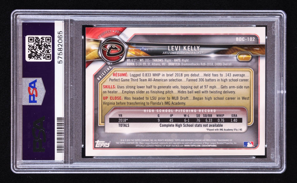 Levi Kelly Signed 2018 Bowman Chrome Draft #BDC102 RC (PSA) Rookie Card