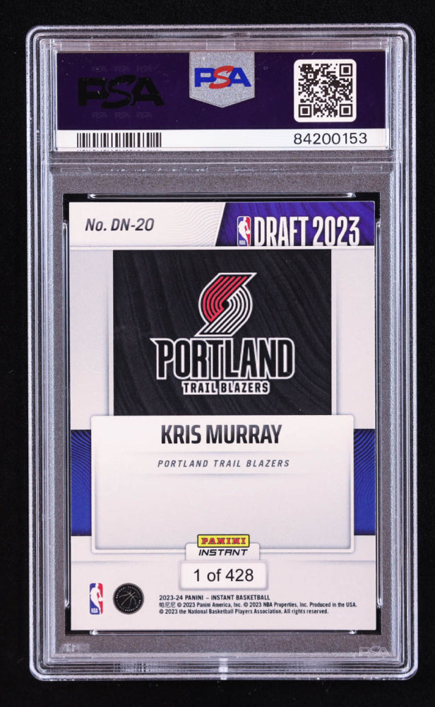 Kris Murray Signed 2023-24 Panini Instant Draft Night #DN20 RC (PSA | Auto 10) Rookie Card