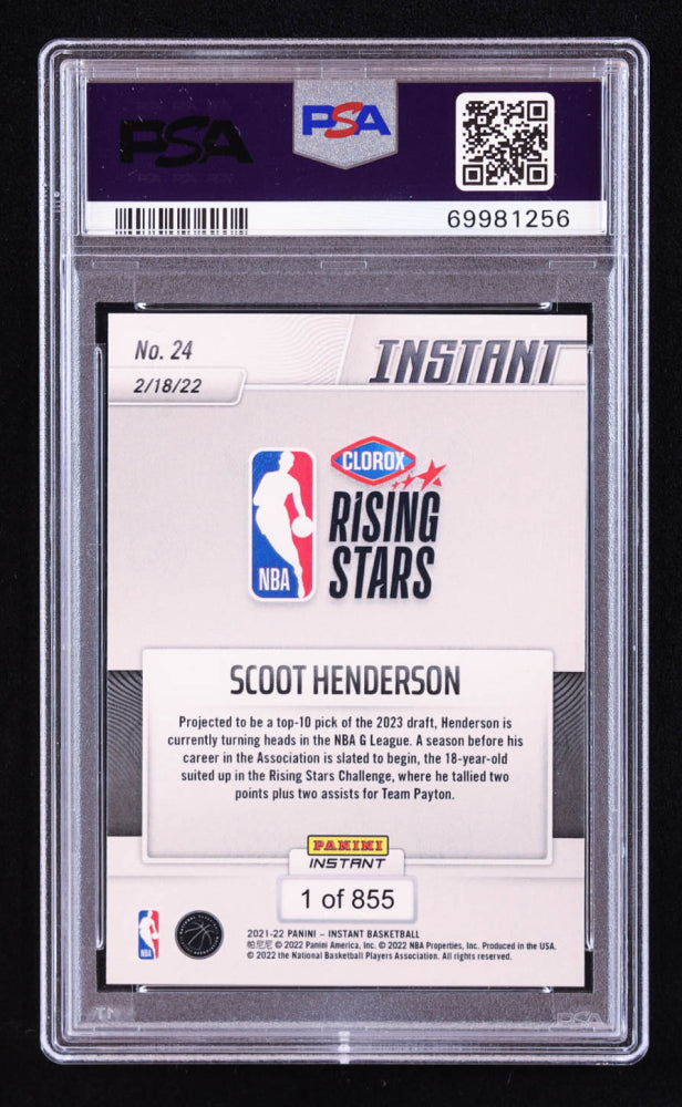 Scoot Henderson Signed 2021-22 Panini Instant Rising Stars #24 RC (PSA | Auto 9) Rookie Card