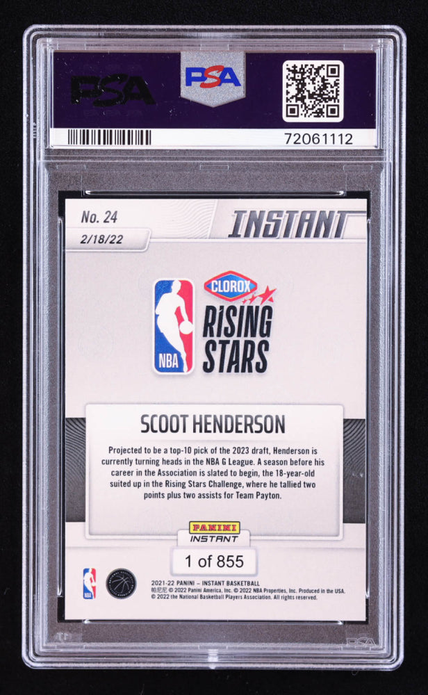 Scoot Henderson Signed 2021-22 Panini Instant Rising Stars #24 RC (PSA 9 | Auto 10) Rookie Card