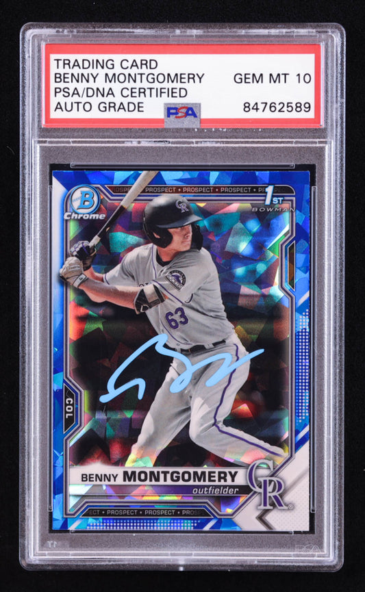 Benny Montgomery Signed 2021 Bowman Chrome Draft Sapphire #BDC84 RC (PSA | Auto 10) Rookie Card
