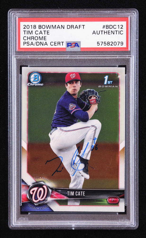 Tim Cate Signed 2018 Bowman Chrome Draft #BDC12 RC (PSA) Rookie Card