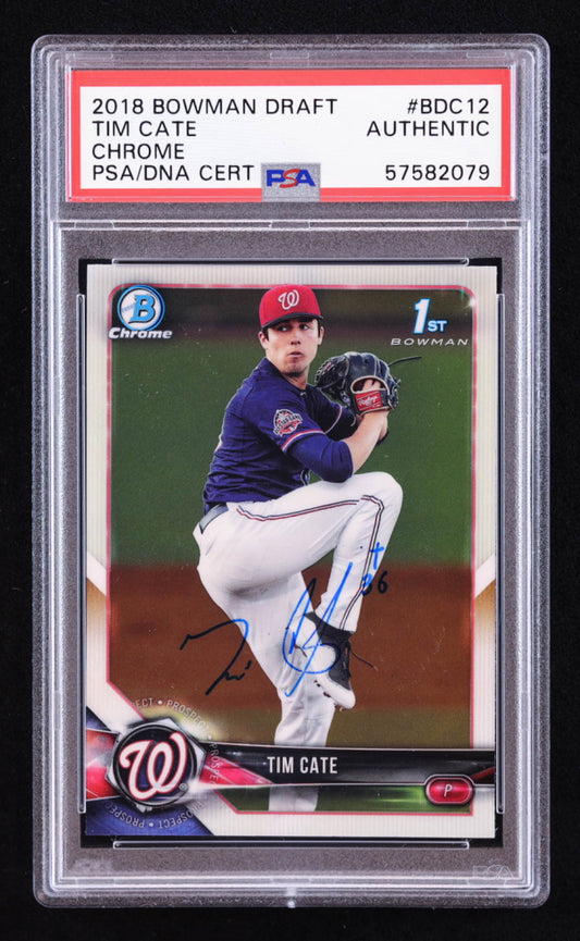 Tim Cate Signed 2018 Bowman Chrome Draft #BDC12 RC (PSA) Rookie Card