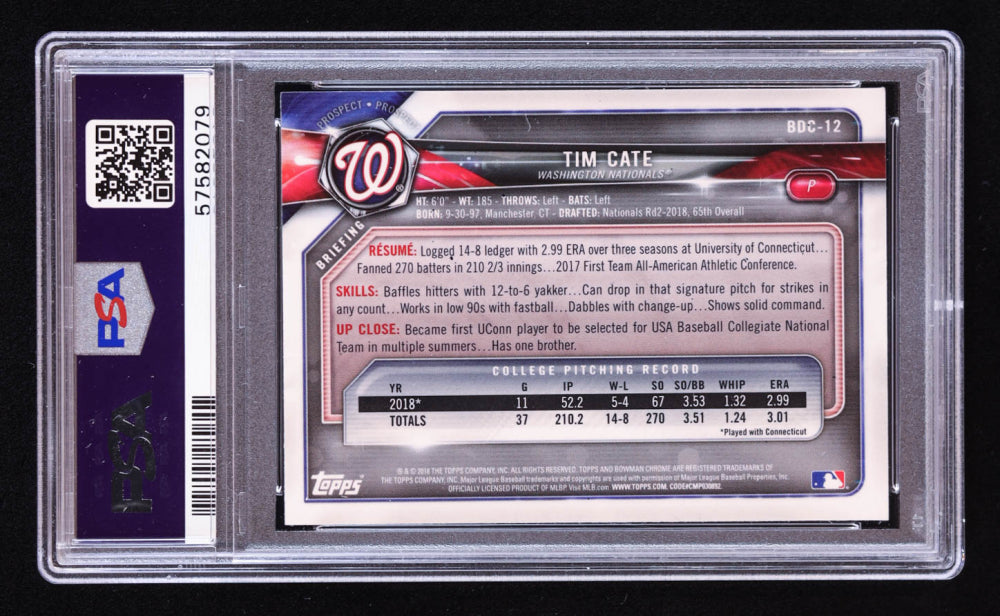 Tim Cate Signed 2018 Bowman Chrome Draft #BDC12 RC (PSA) Rookie Card