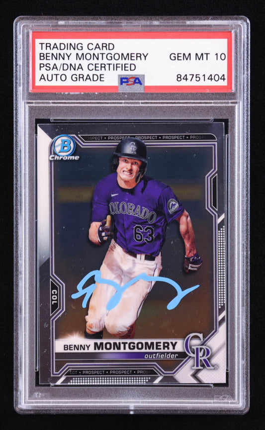 Benny Montgomery Signed 2021 Bowman Chrome Draft Image Variations #BDC84 RC (PSA | Auto 10) Rookie Card