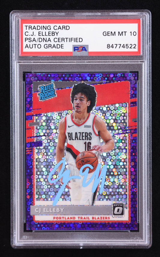 CJ Elleby Signed 2020-21 Donruss Optic Fast Break Purple #195 #24/95 RR RC (PSA | Auto 10) Rookie Card | Serially Numbered #24 / 95