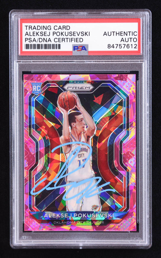 Aleksej Pokusevski Signed 2020-21 Panini Prizm Prizms Pink Ice #264 RC (PSA) Rookie Card