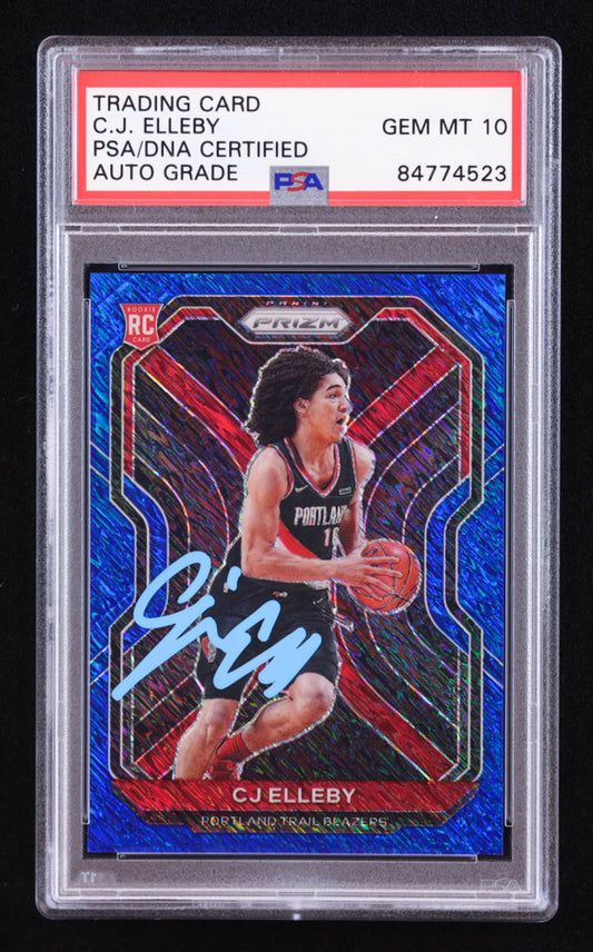 CJ Elleby Signed 2020-21 Panini Prizm Prizms Blue Shimmer #283 #24/35 RC (PSA | Auto 10) Rookie Card | Serially Numbered #24 / 35