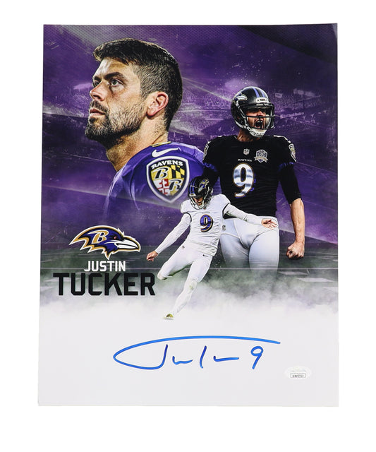 Justin Tucker Signed (JSA) Ravens 11x14 Photo - JSA Witnessed
