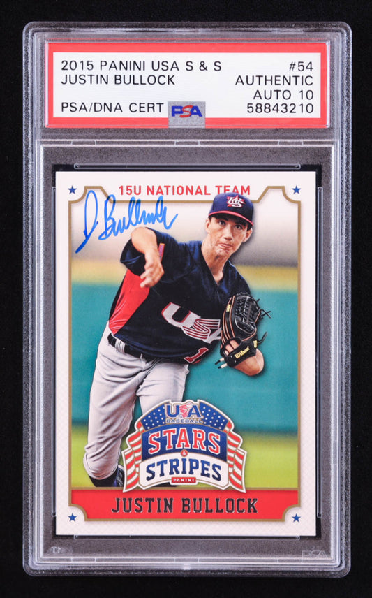 Justin Bullock Signed 2015 USA Baseball Stars and Stripes #54 RC (PSA | Auto 10) Rookie Card
