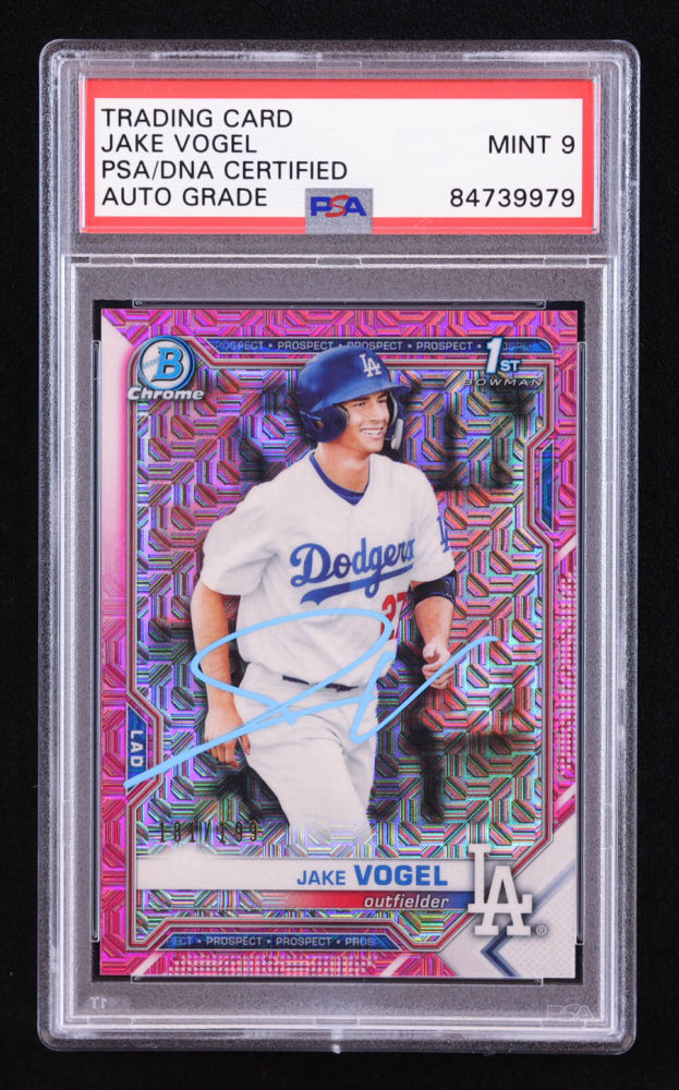 Jake Vogel Signed 2021 Bowman Chrome Mega Box Prospects Pink Refractors #BCP59 #181/199 RC (PSA | Auto 9) Rookie Card | Serially Numbered #181 / 199