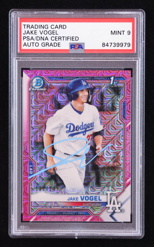 Jake Vogel Signed 2021 Bowman Chrome Mega Box Prospects Pink Refractors #BCP59 #181/199 RC (PSA | Auto 9) Rookie Card | Serially Numbered #181 / 199