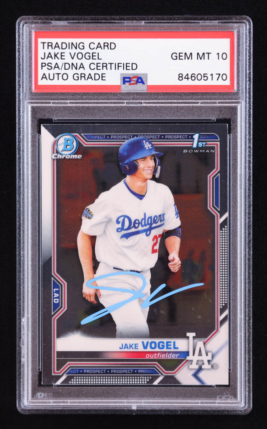 Jake Vogel Signed 2021 Bowman Chrome Prospects #BCP59 RC (PSA | Auto 10) Rookie Card