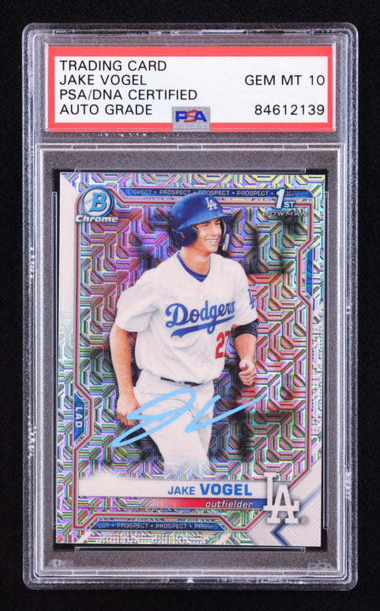 Jake Vogel Signed 2021 Bowman Chrome Mega Box Prospects Refractors #BCP59 RC (PSA | Auto 10) Rookie Card