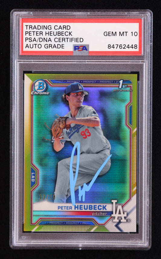 Peter Heubeck Signed 2021 Bowman Chrome Draft Gold Refractors #BDC146 #30/50 RC (PSA | Auto 10) Rookie Card | Serially Numbered #30 / 50