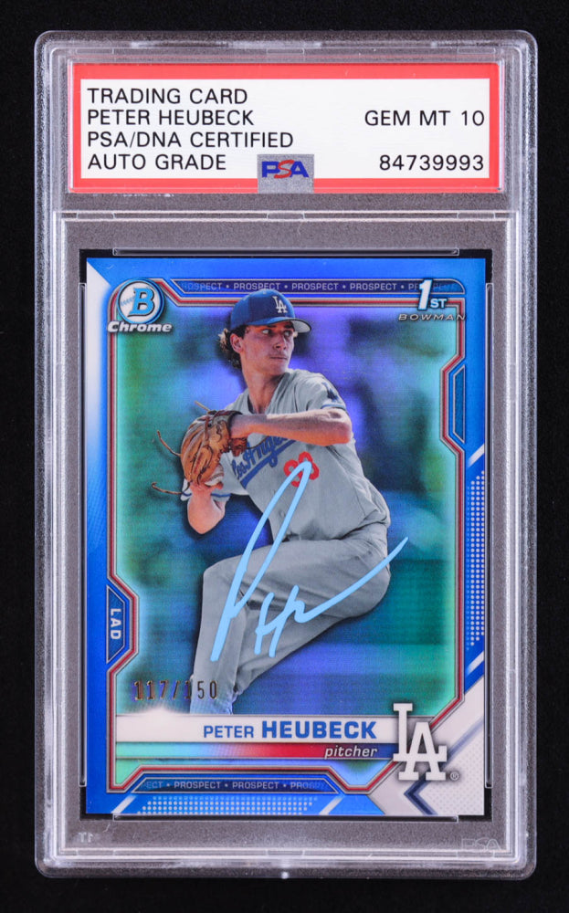 Peter Heubeck Signed 2021 Bowman Chrome Draft Blue Refractors #BDC146 #117/150 RC (PSA | Auto 10) Rookie Card | Serially Numbered #117 / 150