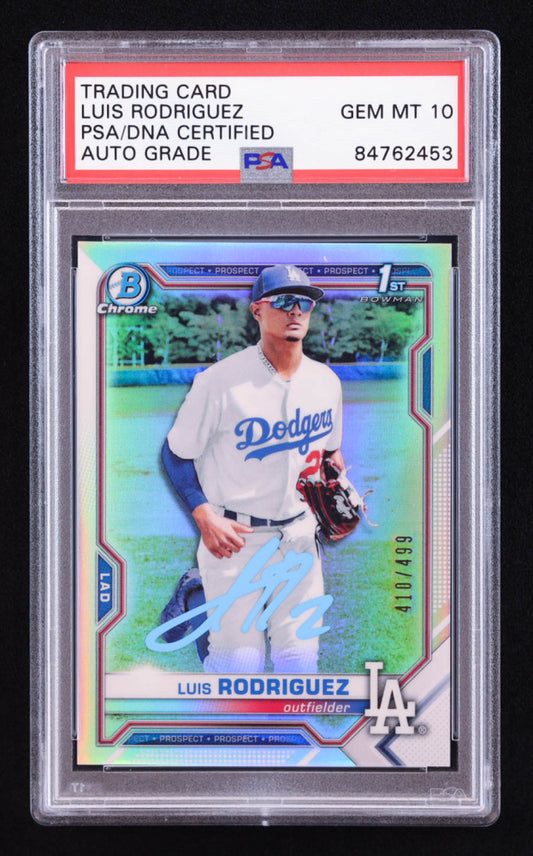 Luis Rodriguez Signed 2021 Bowman Chrome Prospects Refractors #BCP196 #410/499 RC (PSA | Auto 10) Rookie Card | Serially Numbered #410 / 499