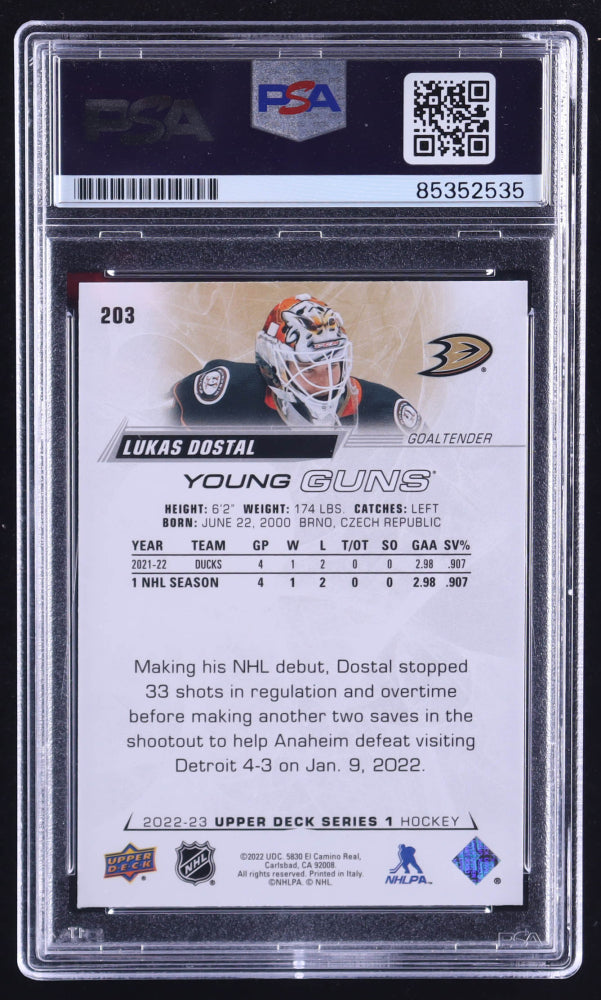 Lukas Dostal Signed 2022-23 Upper Deck #203 YG RC (PSA | Autograph Grade 10) Rookie Card