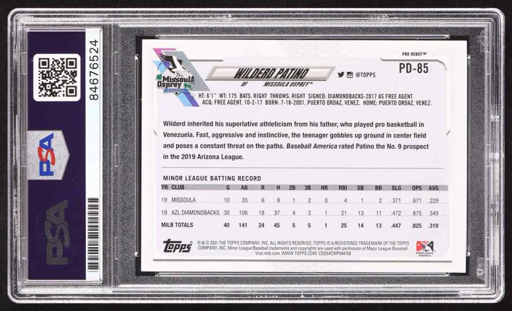 Wilderd Patino Signed 2021 Topps Pro Debut #PD85 RC (PSA | Autograph Graded PSA 10) Rookie Card