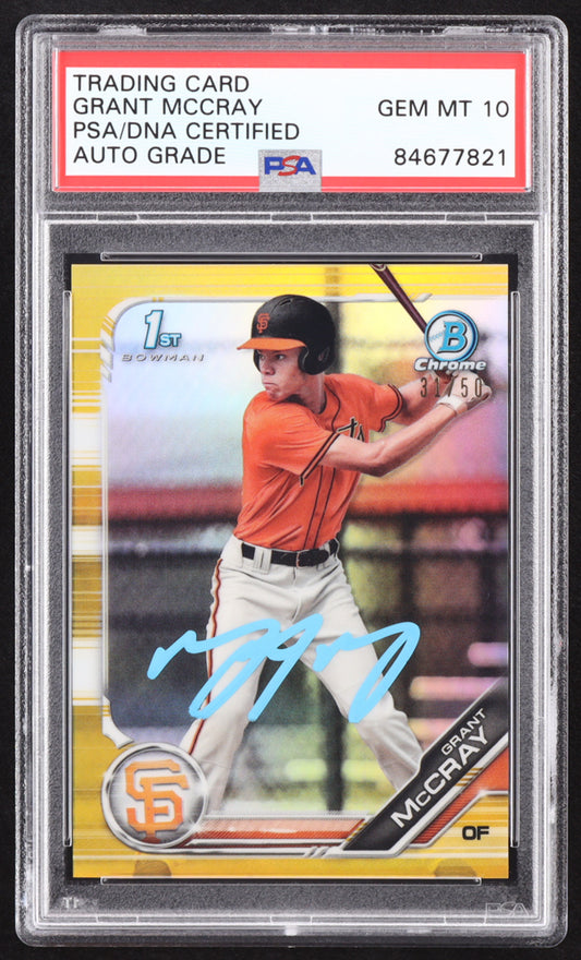 Grant McCray Signed 2019 Bowman Chrome Draft Gold Refractors #BDC4 RC #31/50 (PSA | Autograph Graded PSA 10) Rookie Card / Serially Numbered #31 / 50