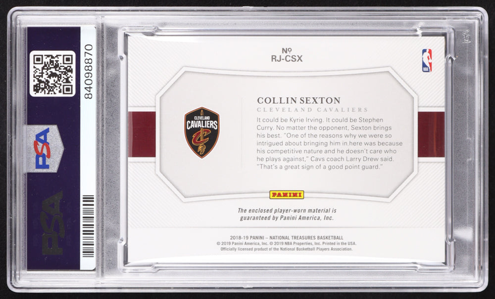 Collin Sexton Signed 2018-19 Panini National Treasures Rookie Jumbo Materials Prime #22 RC #21/25 (PSA | Autograph Graded PSA 10) Rookie Card / Serially Numbered #21 / 25