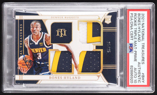 Bones Hyland Signed 2021-22 Panini National Treasures Rookie Triple Materials Prime #7 RC #25/25 (PSA | Autograph Graded PSA 10) Rookie Card / Serially Numbered #25 / 25