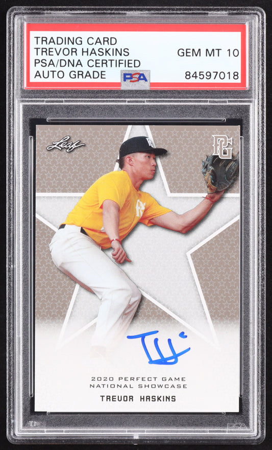 Trevor Haskins Signed 2020 Leaf Perfect Game National Showcase #285 RC (PSA | Autograph Graded PSA 10) Rookie Card