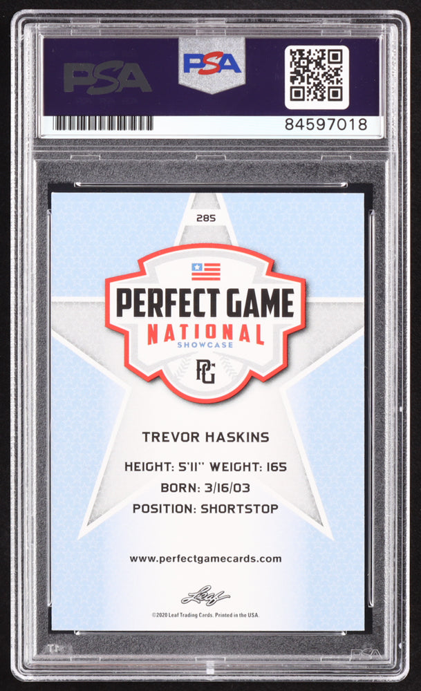 Trevor Haskins Signed 2020 Leaf Perfect Game National Showcase #285 RC (PSA | Autograph Graded PSA 10) Rookie Card