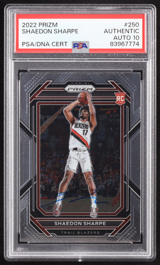 Shaedon Sharpe Signed 2022-23 Panini Prizm #250 RC (PSA | Autograph Graded PSA 10) Rookie Card