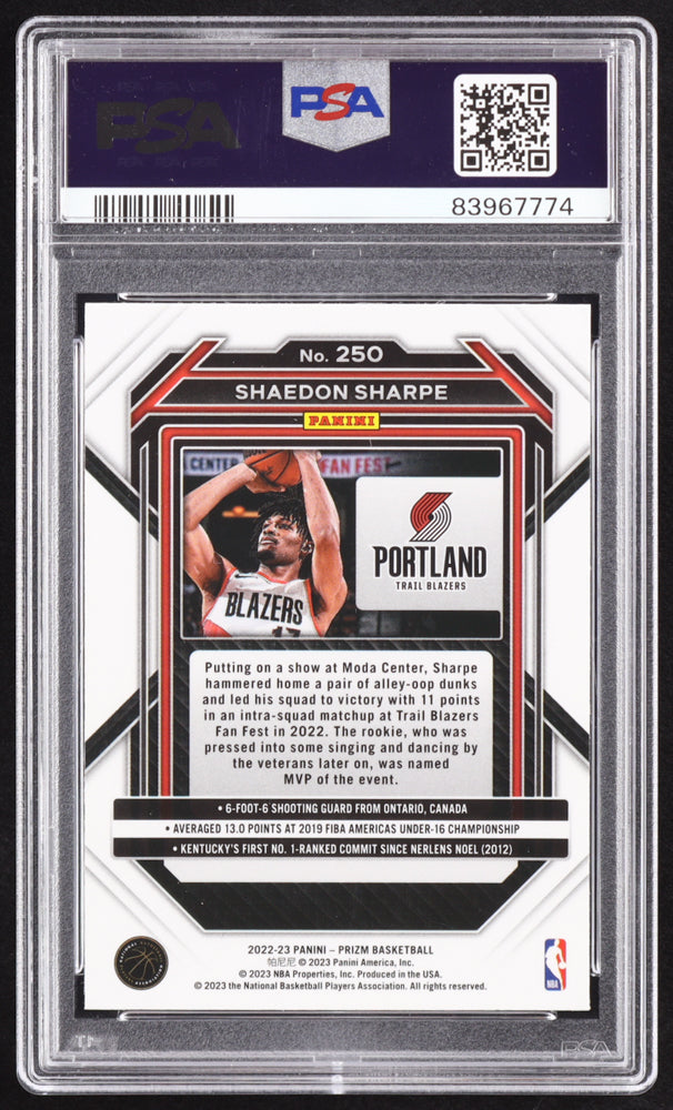 Shaedon Sharpe Signed 2022-23 Panini Prizm #250 RC (PSA | Autograph Graded PSA 10) Rookie Card