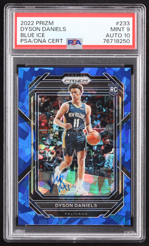 Dyson Daniels Signed 2022-23 Panini Prizm Prizms Blue Ice #233 RC #23/125 (PSA 9 | Autograph Graded PSA 10) Rookie Card / Serially Numbered #23 / 125