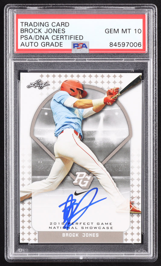 Brock Jones Signed 2018 Leaf Perfect Game National Showcase #250 RC (PSA | Autograph Graded PSA 10) Rookie Card