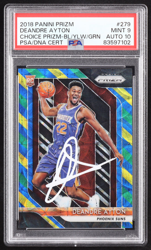 Deandre Ayton Signed 2018-19 Panini Prizm Prizms Choice Blue Yellow and Green #279 RC (PSA 9 | Autograph Graded PSA 10) Rookie Card