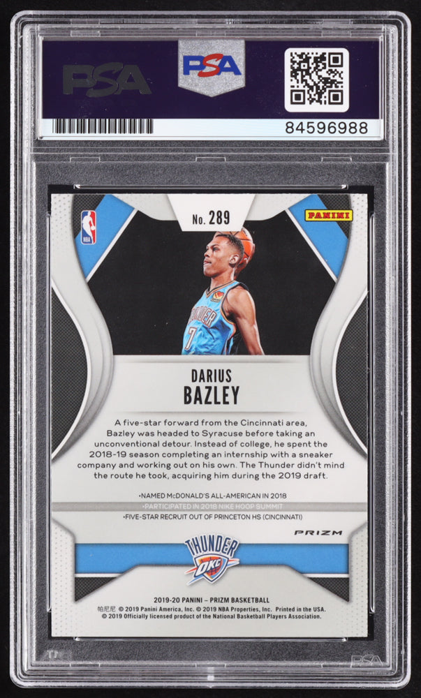 Darius Bazley Signed 2019-20 Panini Prizm Prizms Purple Wave #289 RC (PSA | Autograph Graded PSA 10) Rookie Card