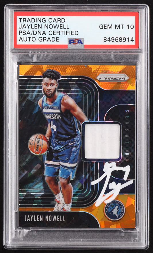 Jaylen Nowell Signed 2019-20 Panini Prizm Sensational Swatches Prizms Orange Ice #34 RC (PSA | Autograph Graded PSA 10) Rookie Card